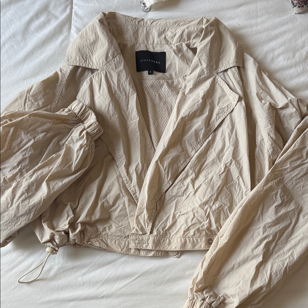 JLUXLABEL Beige Cropped Utility Jacket with Drawcord Hem